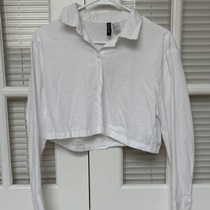 Forever 21 White Button-Down Cropped Shirt